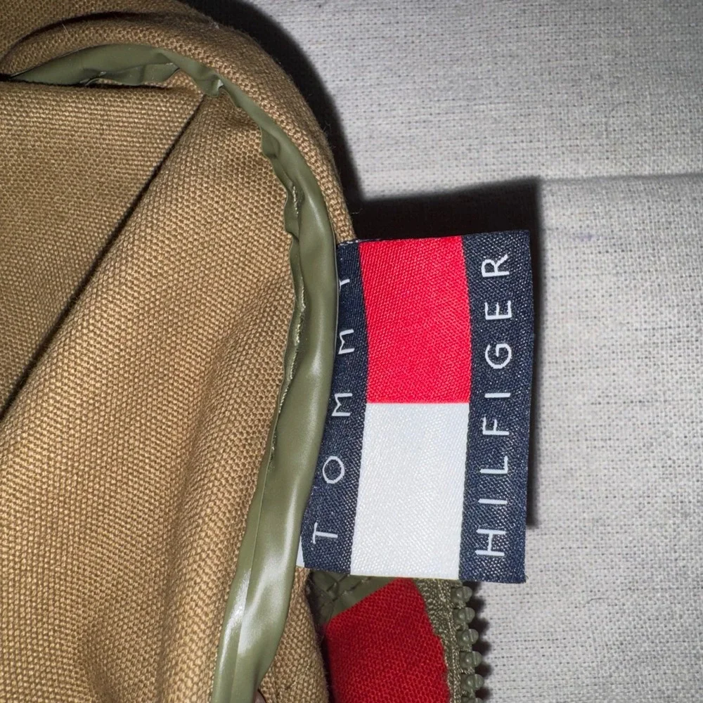 Vintage 2006 Tommy Hilfiger TH85 Canvas Duffel Bag Tan Red White Weekender